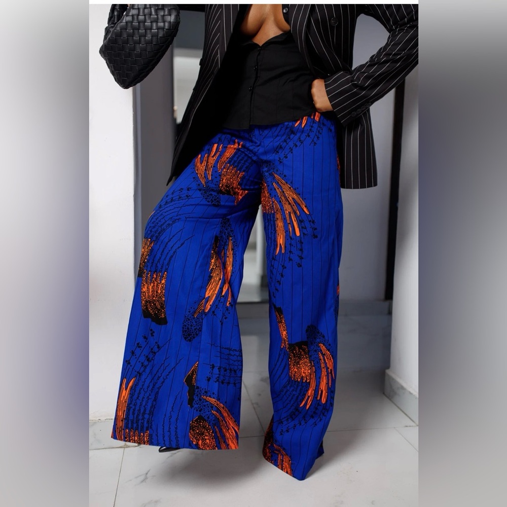 Tufafii African Blue and Orange Wide Leg Pants